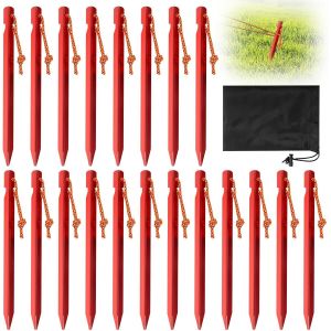 Yemaesre-20 Pièces Piquets De Tente Piquet De Tente, Piquet Tente Aluminium Sardine Tente Avec Corde Et Sac De Rangement, Sardines De Fixation Tente Piquets Tente Pour Bâche De Camping Bâche De Plage - Neuf