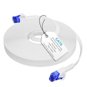 CAT 6 Flat Ethernet Cable 5 Metres,White,Double-Layer Jacket (PVC+LLDPE) for Outdoor Use,1.0 Gigabit Network Cable,Durable,Waterproof,Direct Installation,for POE Camera,Router/Modem - Neuf
