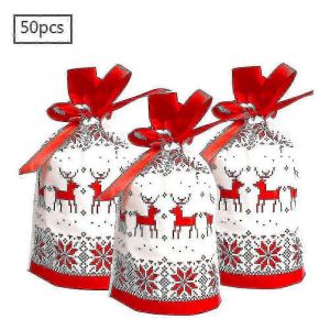 No&euml;l Cordon De Serrage Sacs-Cadeaux: 50 Pack Rouge Festif Rennes Sacs De Cadeau Sp&eacute;cial Pr&eacute;sentations - Neuf