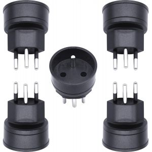 Eu Vers La Suisse/Liechtenstein Adaptateur &Agrave; 2 Broches De/Fr/It/Es Connecteur &Agrave; 3 Broches Pour La France/Allemagne Visiteur (5 Pi&egrave;ces Noir)[Z3072] - Neuf