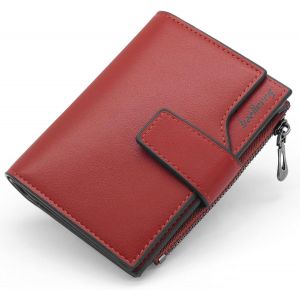 CAUC-Porte Monnaie Femme en Cuir PU Porte Feuilles pour Femme Court Lisse et Souple Petit Portefeuille Femme avec 15 Emplacements Cartes et Zipp&eacute; Pochette &agrave; Monnaie (Rouge Vin-X) - Neuf