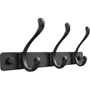 Porte Manteau Mural Patere Murale avec 3 Crochets Doubles Noir Haute Capacit&eacute; de Charge Durable et R&eacute;sistant Gain de Place Optimal pour Entr&eacute;e, Chambre, Salle de Bain, Cuisine - Neuf
