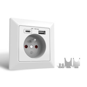 Prise Murale,Prise Multiple USB Type A et Type C max2.8A,Prise Electrique 250V Charge de Tous Les Appareils Mobiles,pour Bureau,Domicile,Ect.Blanc (1 pack) - Neuf