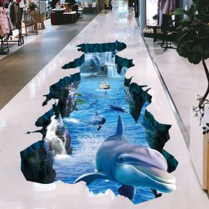 3D Stickers muraux Bleu Monde Brisé de l'Océan Dauphin Réaliste de l'Âge de Glace Poissons Tropicaux en Vertu de La Mer Sticker Mural autocollant Décoration sous-marine M - Neuf
