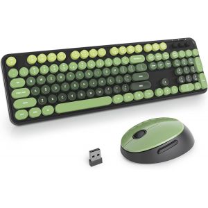 Ensemble Clavier Et Souris Sans Fil,Clavier De Machine À Écrire,2.4Ghz Clavier De Machine À Écrire À Touches Rondes Avec Pavé Numérique,Clavier De 104 Touches(Américain Qwerty)(Bear Pink) - Neuf