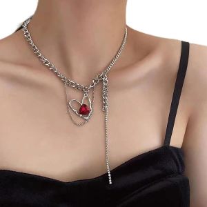 Collier Ras Du Cou Coeur Collier Coeur Rubis Collier Long Strass Collier Pampilles Collier Coeur Creux Collier Cable Collier Chaine Bijoux Pour Femmes Et Filles Cadeaux - Neuf