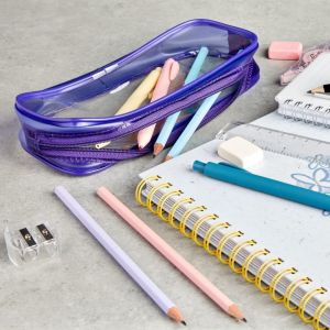 TZF-Trousse Transparente Scolaire, Trousse Scolaire, Petite Pochette Maquillage, Trousse de Toilette pour Homme en Femme, Trousse Enfant Crayon, Voyage, Cosm&eacute;tique, Pencil Case Violet x 1 - Neuf