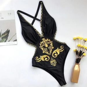 Maillot De Bain Une Pièce Imprimé Taille Haute Pour Femme, Dos Nu Croisé, Monokini, Slim, Vêtements De Plage - Neuf
