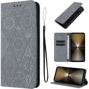 Kal-Étui Pour Sony Xperia 1 Vi 5g 6.5 Pouces Cuir Artificiel Coque Xperia 1 Vi Avec Fente Pour Carte Coque Sony Xperia 1 Vi Motif De Fleurs Béquille Housse Gris - Neuf