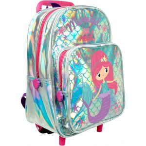 Petit Sac à Dos Roulette Sirène pour Fillette 2/5 Ans-avec Roues Amovibles-pour École Maternelle avec Grande Poche-36x26x15 cm,Argent - Neuf