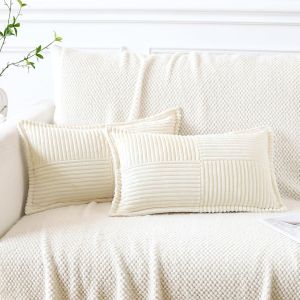 Kalanka-Lot De 2 Boho Housse De Coussin En Velours Côtelé Croisé Canapé Taie D'oreiller En Velours Douce Pour Maison Salon Chambre Decorative Beige 30 X 50 Cm - Neuf