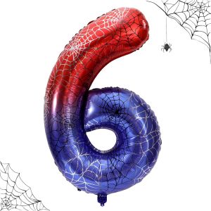 SJZG-Ballon D`Anniversaire Chiffre Toile D`Araign&eacute;e G&eacute;ant 101,6Cm, Grands Ballons Chiffres Th&egrave;me Araign&eacute;e D&eacute;corations F&ecirc;te H&eacute;ros Rouge Et Bleu Pour Gar&ccedil;ons Enfants Anniversaire Halloween F&ecirc;te (6) - Neuf