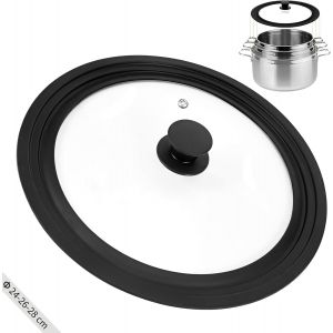 Kalanka-Universel Couvercle Poele &Oslash; 24/26/28 Cm, Couvercle Casserole En Verre Pour Po&ecirc;les Et Casseroles, Couvercle De Po&ecirc;le Avec Bord En Silicone Et Trou Vapeur, Pour Casseroles Et Po&ecirc;l - Neuf