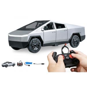 Tesla Cyber Truck T&eacute;l&eacute;command&eacute; &iquest; M&eacute;tal Moul&eacute; Sous Pression, &Eacute;chelle 1:12, Argent, Batterie Et Chargeur Usb Inclus - Neuf