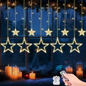 Jgd-Rideau Lumineux &Eacute;toile, 138 Led Rideau Lumineux &Eacute;toiles Lumi&egrave;re Fen&ecirc;tre No&euml;l Int&eacute;rieur Ext&eacute;rieur 8 Modes Lumi&egrave;res De No&euml;l Pile/Usb, Ip44 Noel Decoration Pour Mariage, Anniversaire Maison Pati Fen - Neuf