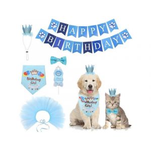 Ensemble De Fournitures De F&ecirc;te D'anniversaire Blue Dog Avec Bandana, Banni&egrave;res, Couronne, Noeud Papillon, Jupe Tutu Et D&eacute;coration De G&acirc;teau - Neuf