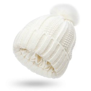 Bonnet D'hiver Pour Femmes Bonnet Doubl&eacute; De Satin Avec Pompon Zekai - Neuf