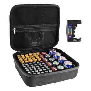 BT-168 Bo&icirc;te de rangement de batterie rigide avec testeur BT-168, support de bo&icirc;te de batterie pour transport s&ucirc;r Capacit&eacute; de 76 piles AA AAA 9 V C D Plusieurs tailles - Neuf