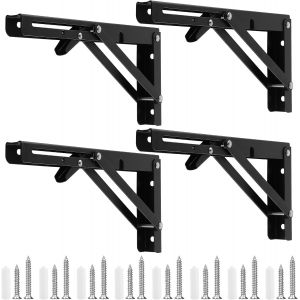 Lot de 4 consoles pliantes - Charge lourde - 250 mm - Charni&egrave;re pliante - Console pliante - Noir - &Eacute;tag&egrave;re murale pliable - &Eacute;querre d'&eacute;tag&egrave;re pour mur, &eacute;tag&egrave;re, table pliante, biblioth&egrave;que, - Neuf