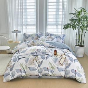 Ulteronixshop-Housse De Couette Floral 3 Pi&egrave;ces 280 X 240 Cm Avec 2 Taies D'oreiller 65x65 Cm Feuilles De Fleurs Bleues Motifs Parure De Lit 280 X 240 Cm Douce Respirable Microfibre - Neuf