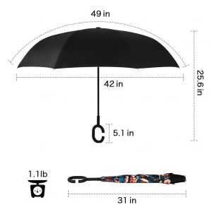 Parapluie Autoportant Coupe-Vent A Double Couche, Pliable Et Inverse, Avec Poignee En C (Rose Rouge) - Neuf