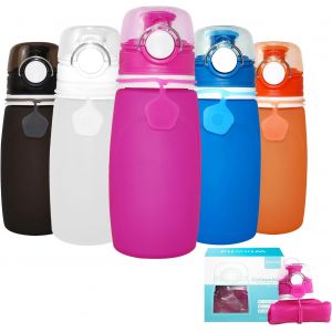 Eryi-Gourde Pliable Silicone 550 Ml,Fonctionnement Seul Bouton,Ultralégère Étanche,Idéale Pour Sport,Activités Plein Air Cyclisme (Rose) - Neuf