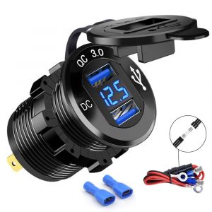 3.0 Chargeur Usb De Charge Rapide, 12v/24v 36w Double En Aluminium Imperméable À L'eau D'alimentation De L'adaptateur Avec Affichage Led Pour Voiture, Bateau, Moto Scooter Rv Voiturette De Golf Kit De Bricolage - Neuf