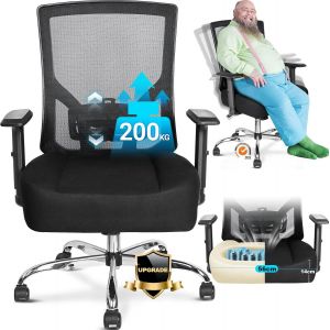 Lbgwp60-Fauteuil De Bureau Ergonomique 200¿Kg, Cha De Bureau Avec Coussin Épais À Ressorts, Roulettes Silencieuses En Pu, Dossier Inclinable 90°-130°, Support Lombaire Réglable, Siège De Bureau Xxl - Neuf