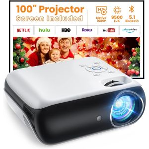 Hopvision Videoprojecteur, 9500Lumen Projecteur 4K Home Cinema, Mini Projecteur Portable Bluetooth 5.1, Retroprojecteur Compatible avec Hdmi/Usb/Av/Smartphone/Pad/PS5/Laptop - Neuf