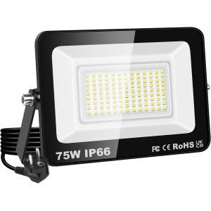 Tianyi-75w Projecteurs Led Extérieur, 7500lm Spot Led Extérieur Avec Prise, Étanche Éclairage De Sécurité Projecteur Led Lampe De Patio, Jardin, Garage, Terrasse, 6000k Blanc Froid - Neuf