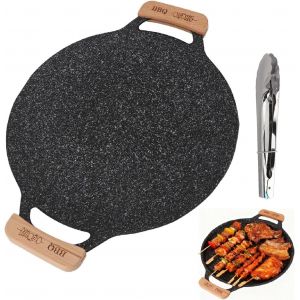 JEXNOVASHOP-Po&ecirc;le &agrave; Griller Cor&eacute;enne, 38cm Po&ecirc;le &agrave; Barbecue Plate en Fonte, Plaque de Cuisson Ronde Antiadh&eacute;sive Comales Para Tortillas pour Cuisini&egrave;re &agrave; Gaz - Neuf