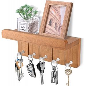 Cauc-Porte-Cl&eacute;s Mural En Bois, Porte Clef Mural, Porte Courrier Mural, Avec 5 Crochets &Agrave; Cl&eacute;, Pour Salon, Salle De Bain, Cuisine, Les Entr&eacute;es, Couloirs (Brun) - Neuf
