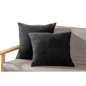 Lot De 2 Housses De Coussin En Velours C&ocirc;tel&eacute; Noir, 45 X 45 Cm, Lavables En Machine. - Neuf