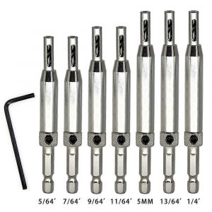 1/3/4/7Pcs HSS 1/4 Tige hexagonale Serrure de porte à centrage automatique Charnière Foret Outil de trou pilote 5/64 7/64 9/64 11/64 13/64 1/4 pouce - Neuf