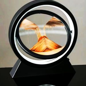 Photos Of Sand Rotating With Led Light, 360&deg; Rotating Hourglass, Deep Water, Fluid - Fast Lamp, 3d Liquid Motion Image, Round Glass Night Light (Gold) - Neuf