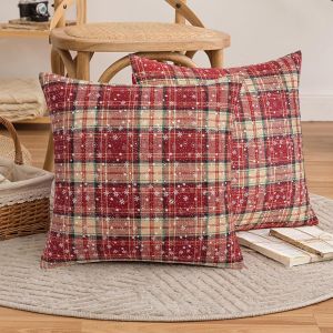 CAUC-Lot de 2 housses de coussin d&eacute;coratives motif flocon de neige &eacute;cossais - Pour canap&eacute;, chambre &agrave; coucher, salon, voiture - 45 x 45 cm - Jaune - Neuf