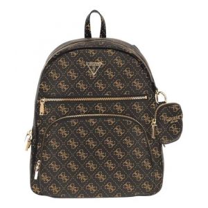 GUESS Sac à dos de loisirs brun foncé brun clair pour femme - Power Play Tech Backpack L Brown Logo 294019 - Neuf