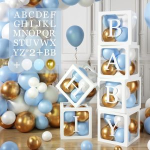 CAUC-105 Cube Baby Shower Decoration pour Gar&ccedil;on,6 Bo&icirc;te Ballon D&eacute;coration Douche B&eacute;b&eacute; Bleue avec Lettre(BABY+A-Z),45 Ballon Bleues Or Blanc,Bo&icirc;te B&eacute;b&eacute; pour Baby Shower,D&eacute;coration F&ecirc;te Anniversaire,D - Neuf