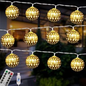 JGD-Guirlande lumineuse LED Marocaine 4.5 M 30 LED USB 8 Modes de Lumi&egrave;res avec T&eacute;l&eacute;commande Boules Dor&eacute; Style Oriental Marocain - Neuf
