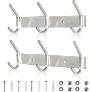 Pat&egrave;re Manteau Mural Argent &agrave; 3 Crochet en Acier Inoxydable 30CM pour 30KG Porte Manteau Crochet Salle de Bain Porte Crochet Mural pour Couloir Cuisine Jardin Veste Serviette Moderne 2 Pi&egrave;ce - Neuf
