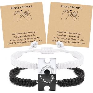 Kal-Bracelet Couple Amoureux Pour 2 Cadeau Pour Couple Bracelet Pour Homme Femme Bracelet Amulette Kabbale Cadeau D'anniversaire Pour Petite Amie Petit Ami Mari Epouse Famille Amis (Noir+Blanc) - Neuf