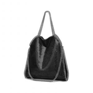Sac fourre-tout en cuir souple pour femmes avec poign&eacute;e sup&eacute;rieure,bandouli&egrave;re en cha&icirc;ne et poche - Grand sac &agrave; main d&eacute;contract&eacute; pour dames en noir - Neuf