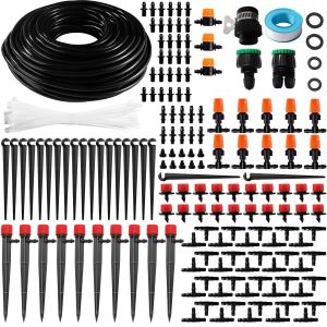65 Pièces 4/7 mm Kit d'irrigation Goutte, 20m Tuyau d'irrigation, Systeme Irrigation, avec Raccords Cannelés Droits, Connecteurs en T, Bouchons d'extrémité, pour Jardin, Plantes - Neuf