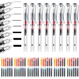 Lot De 8 Stylos De Calligraphie Avec 72 Cartouches D'encre Interchangeables En 12 Couleurs,Plume Calligraphie Avec Diff&eacute;rentes Pointes Pour Dessiner Et &Eacute;crire La Signature (Transparent) - Neuf