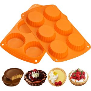 Jexnovashop-Moule Mini Quiche En Silicone Plat A Tarte Anti-Adh&eacute;sif Moulle Mini Tartelette Pour 6 G&acirc;teaux Moule &Agrave; P&acirc;tisserie, Lot De 2 - Neuf