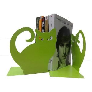 Serre-Livres en M&eacute;tal en Forme de Chat - Antid&eacute;rapant - Mignon et D&eacute;coratif - Vert - Neuf