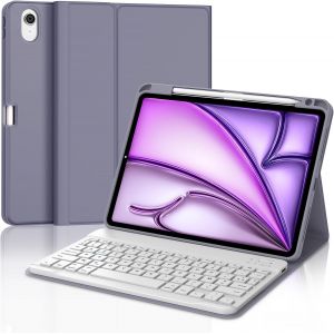 Clavier Ipad Air 11 Pouces M3/M2 (2025/2024), Coque Clavier Azerty Français, Étui Clavier Détachable Sans Fil Bluetooth Pour Ipad Air 11 M2 2024/M3 2025 11 Pouces, Pourpre Lavande - Neuf
