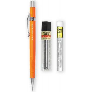 Porte-Mine Automatique - Gamme Pastel Floral - Simple + 12 Mines De Recharge Hi-Polymer Hb 0,5 Mm + Tube De 4 Recharges De Gomme Z2-1n (Orange Fluo) - Neuf