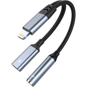 THEF-Adaptateur Jack iPhone 2 en 1 Adaptateur Casque i-Phone Jack et Chargeur, Light-ning vers Jack 3,5 mm Prise AUX câble de Charge Aux Audio Chargeur pour iPhone 14/13/12/11/Xs/XR/X/8/7, iPad - Neuf