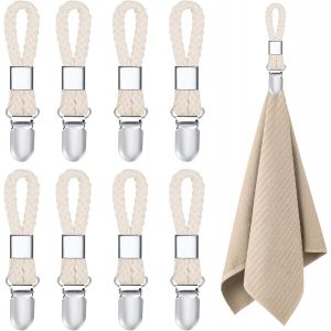 Eryi-8 Pièces Pince À Serviette, Accroche Torchon En Acier Inoxidable Avec Corde, Crochet Torchon Cuisine, Pince Torchons De Cuisine, Accroche Serviette Salle De Bain, Clips Porte-Torchon - Neuf